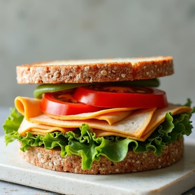 Crunchy Turkey and Tomato Sandwich with Leafy Greens on Rustic Bread