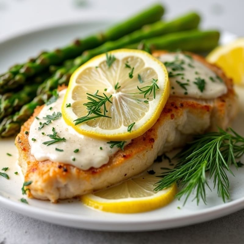 Creamy Lemon Herb Chicken with Roasted Asparagus
