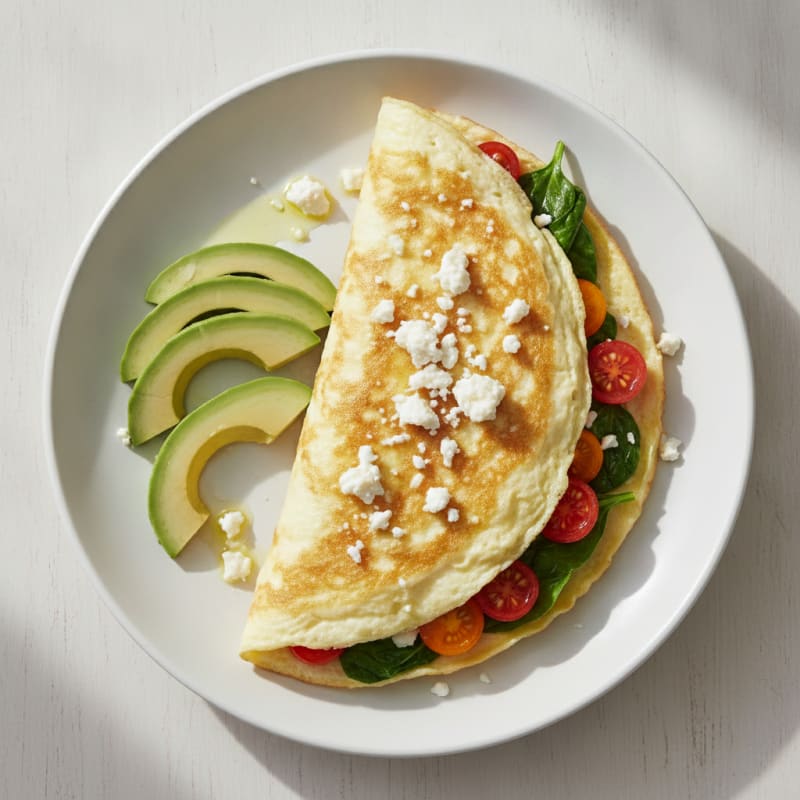 Egg White Spinach Omelette with Feta and Cherry Tomatoes