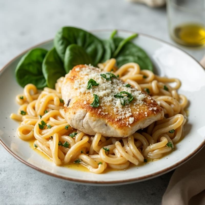 Lighter Creamy Garlic Parmesan Chicken Pasta