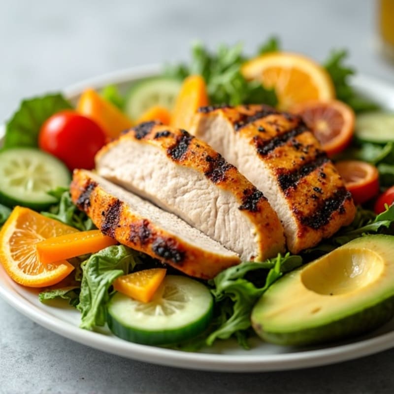 Grilled Turkey Breast Salad with Crunchy Vegetables and Citrus Vinaigrette