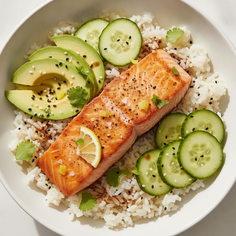 Sesame Salmon Rice Bowl with Avocado