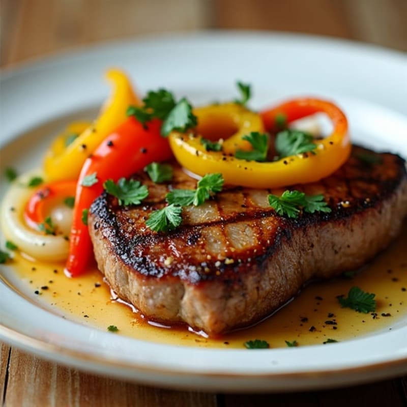 Cilantro-Lime Seared Steak with Roasted Peppers and Onions