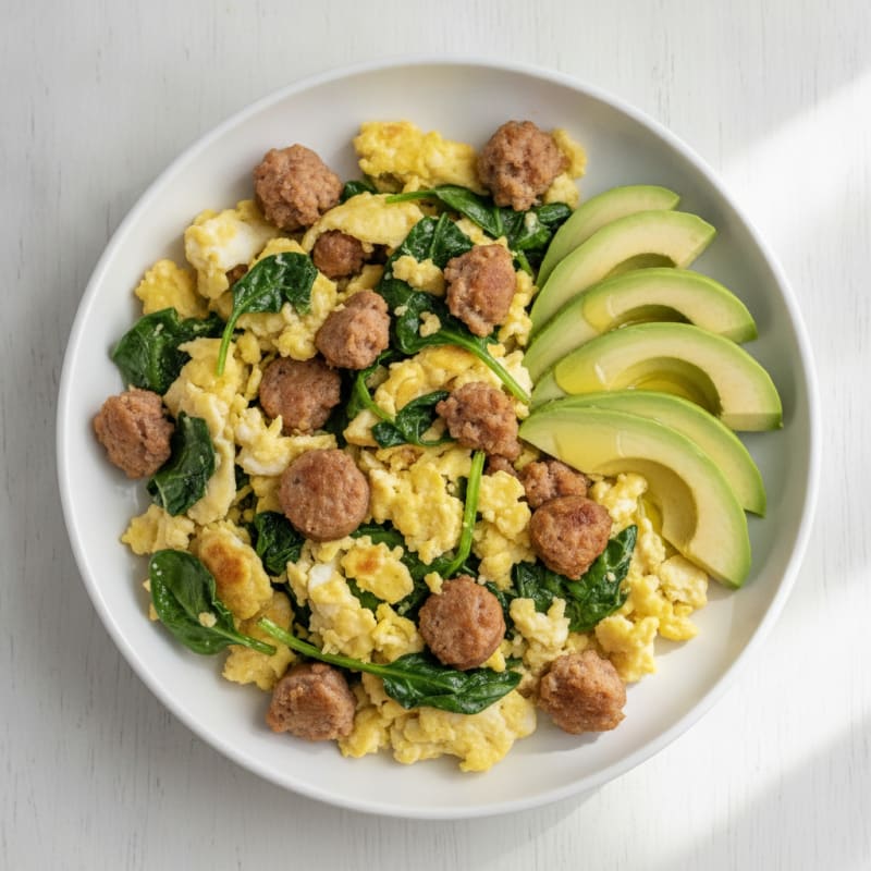 Egg White and Spinach Scramble with Turkey Sausage
