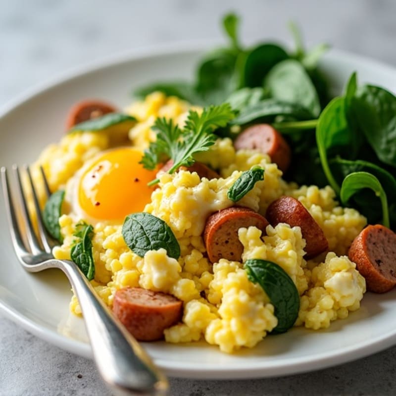 Egg White Scramble with Spinach and Turkey Sausage