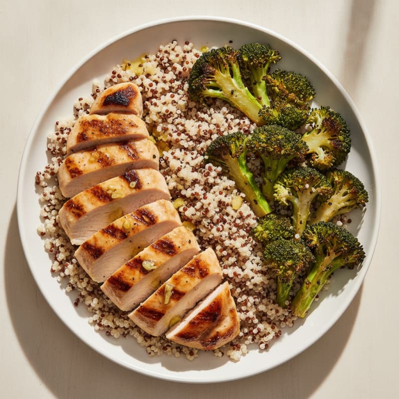Grilled Chicken Breast with Quinoa and Roasted Broccoli