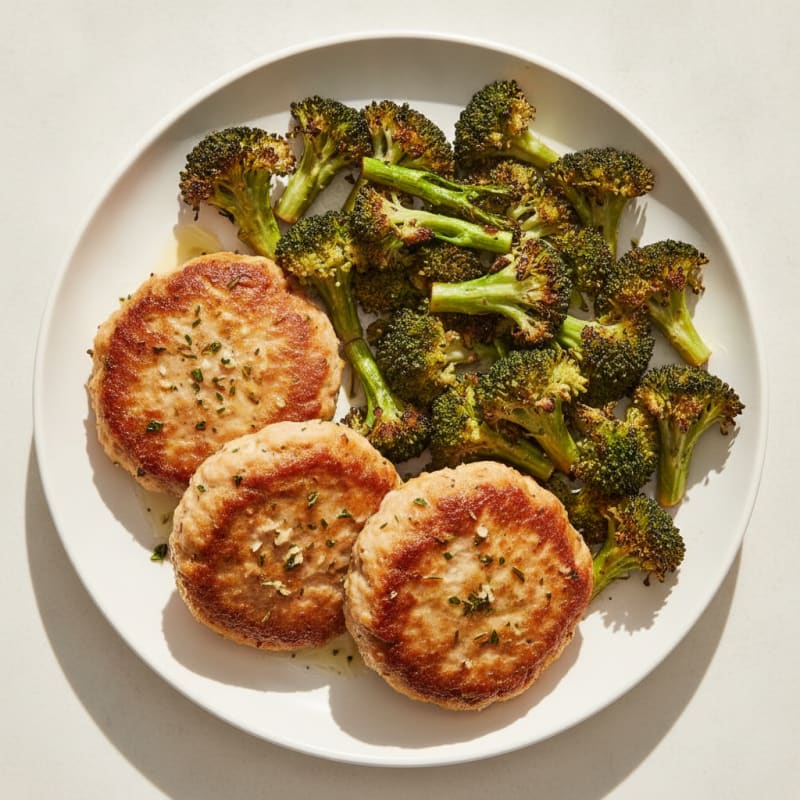 Seared Turkey Patties with Roasted Broccoli