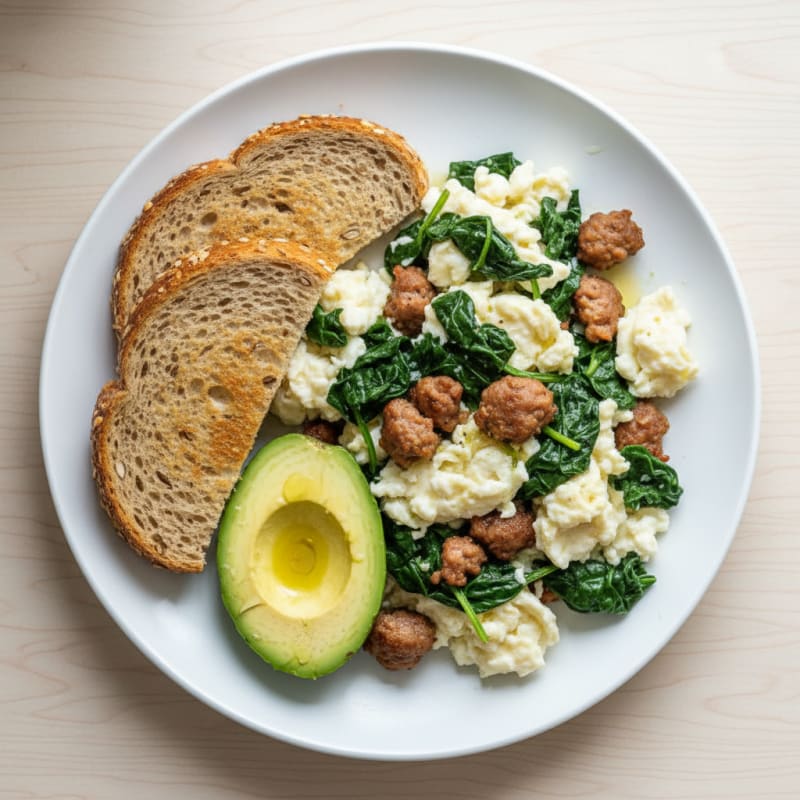 Egg White Scramble with Spinach and Turkey Sausage
