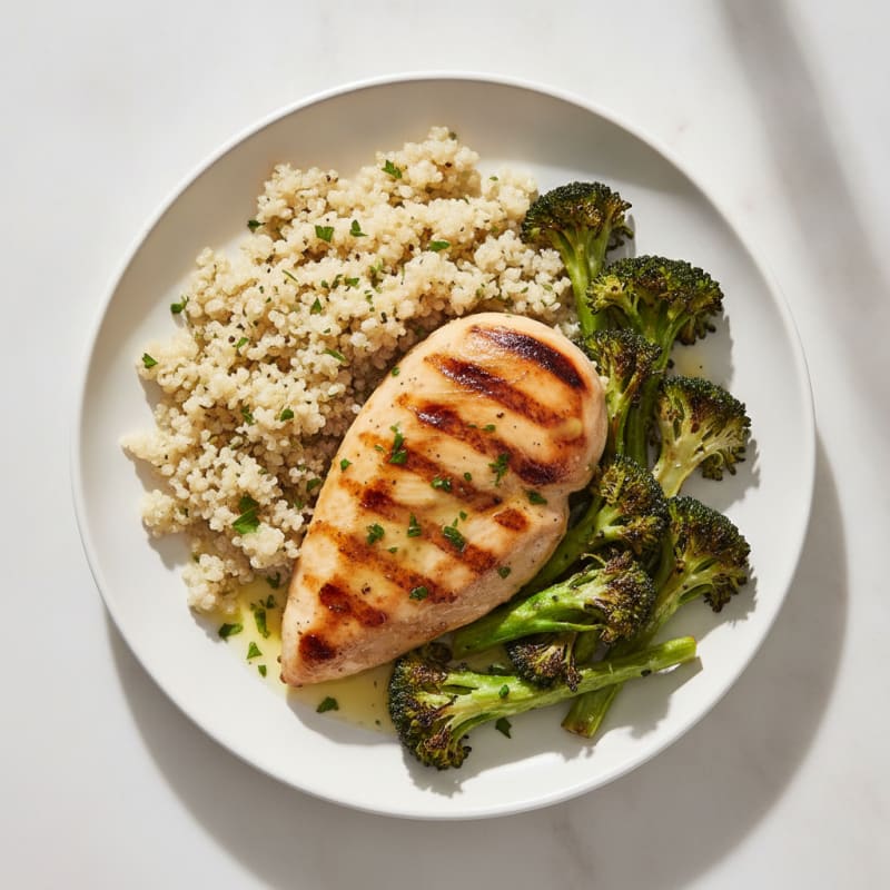 Grilled Chicken Breast with Quinoa and Roasted Broccoli