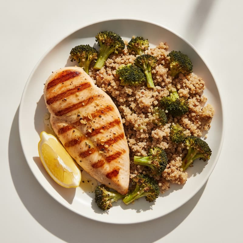 Grilled Chicken Breast with Roasted Broccoli and Quinoa