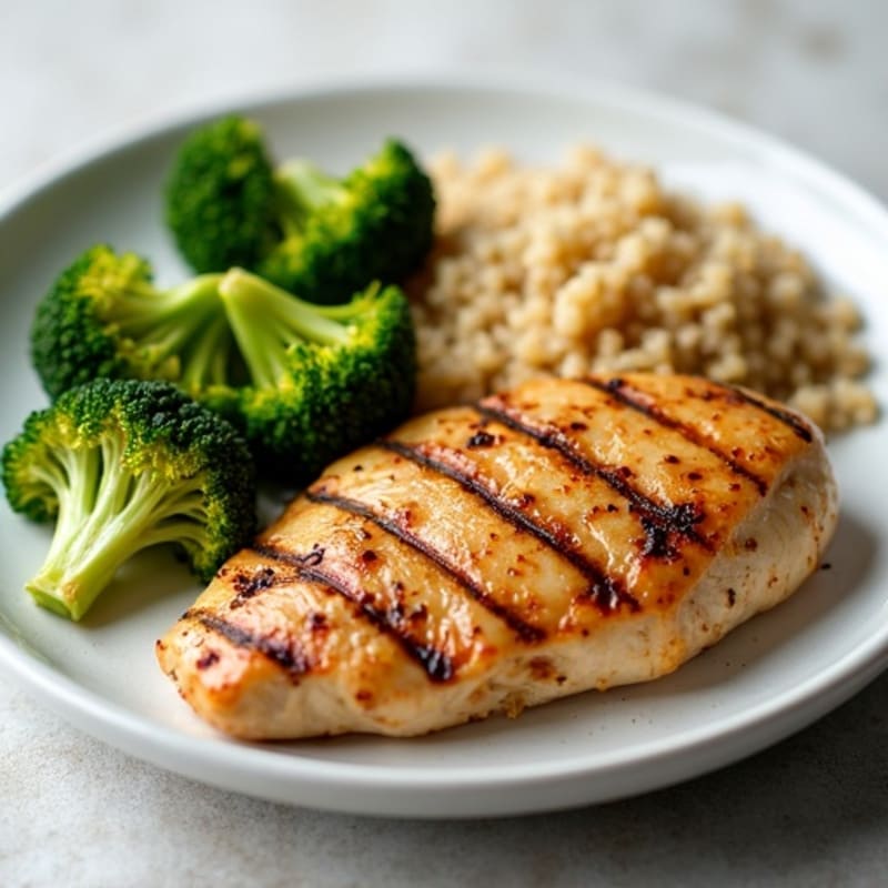 Grilled Chicken Breast with Roasted Broccoli and Quinoa