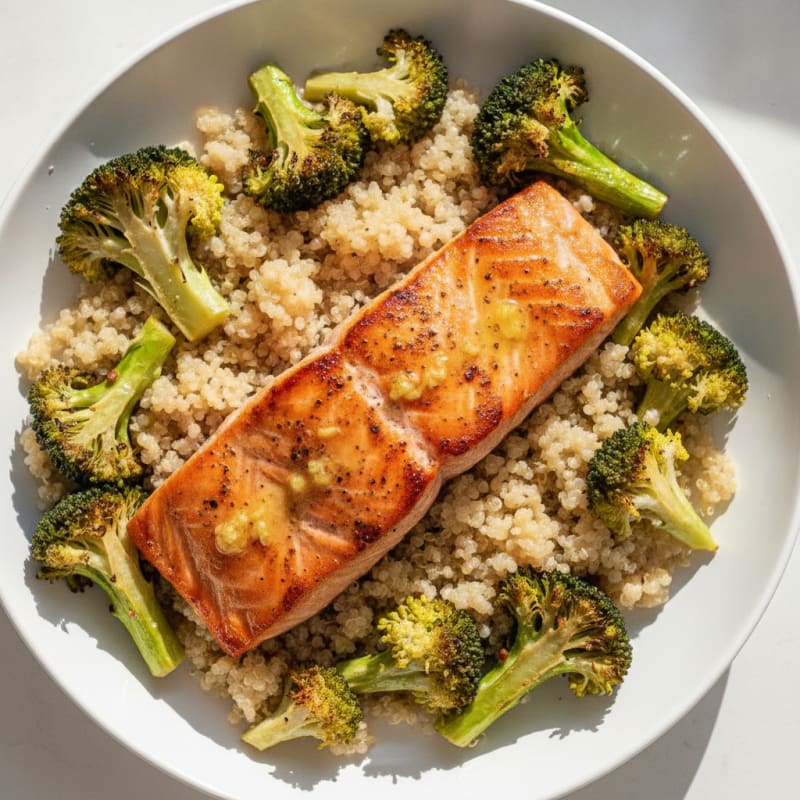 Seared Salmon with Roasted Broccoli and Quinoa