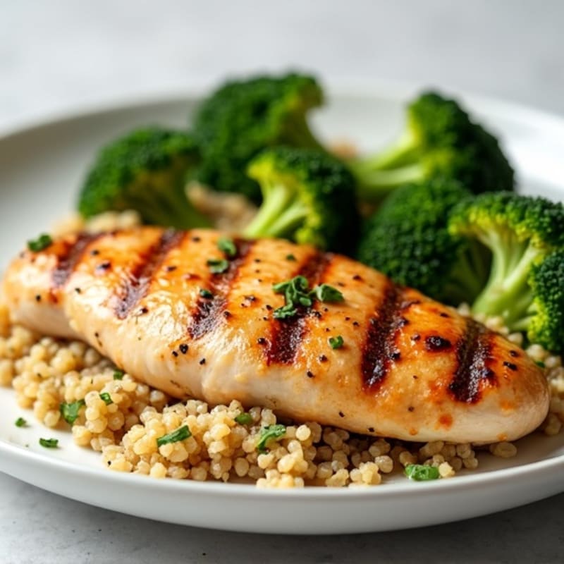 Grilled Chicken Breast with Quinoa and Roasted Broccoli