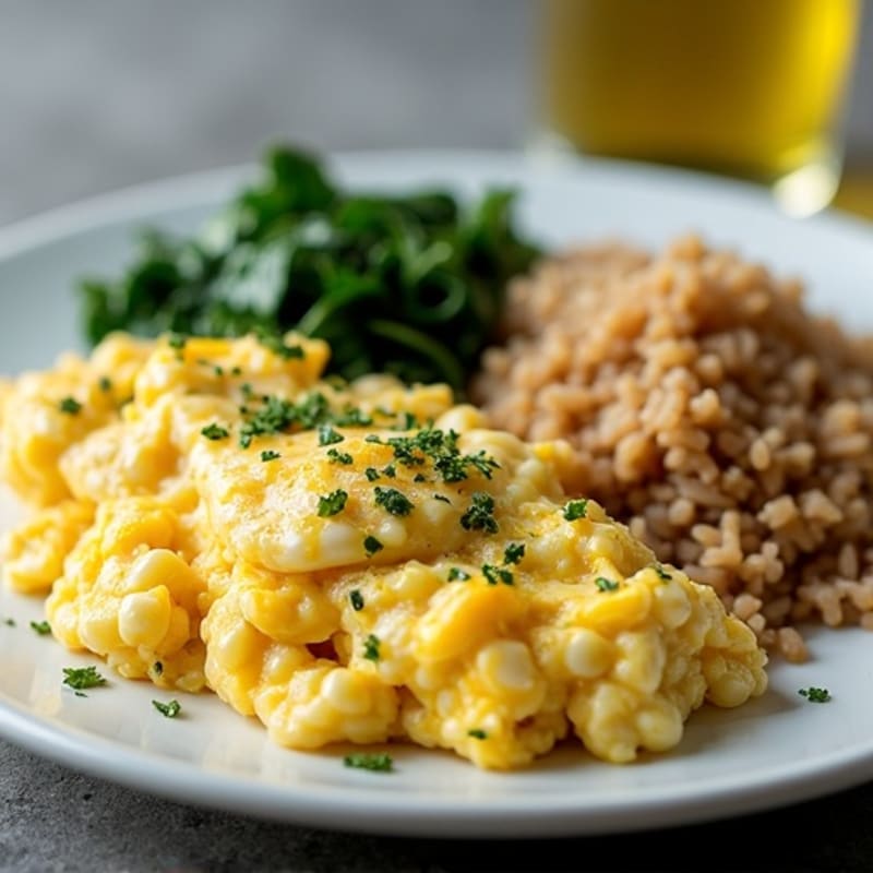 Chicken Egg White Scramble with Sautéed Spinach and Brown Rice