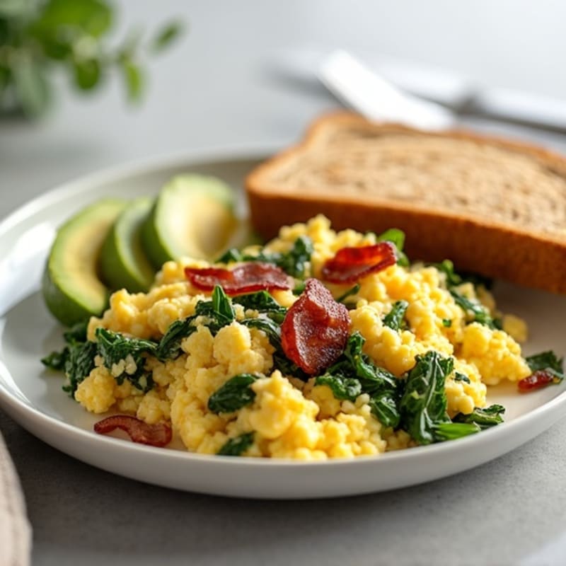 Cottage Cheese Scramble with Spinach and Turkey Bacon