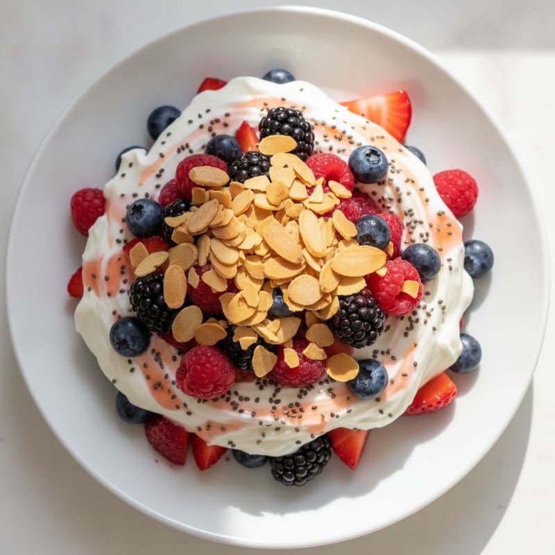 Greek Yogurt Protein Parfait with Chia Seeds and Mixed Berries