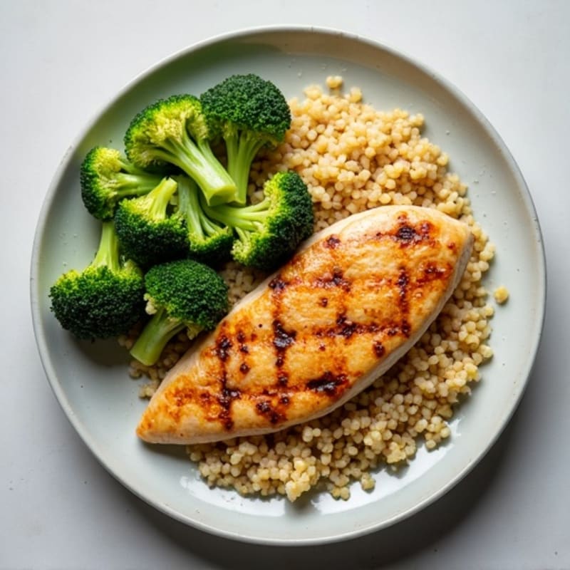 Grilled Chicken Breast with Quinoa and Steamed Broccoli