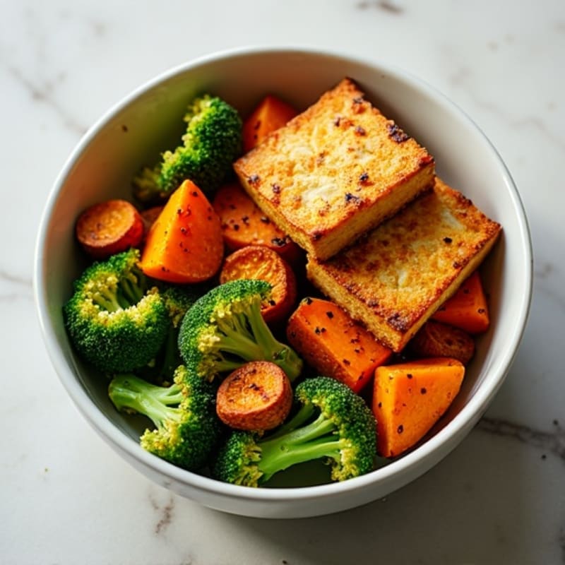 Crispy Baked Tofu with Roasted Broccoli and Sweet Potatoes