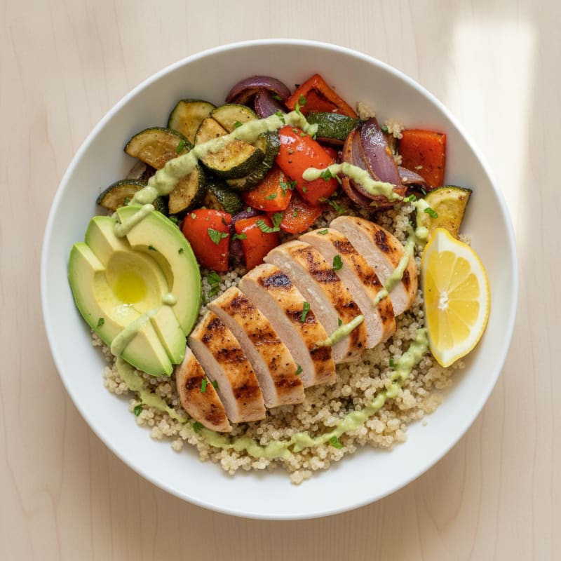 Grilled Chicken and Quinoa Bowl with Roasted Vegetables