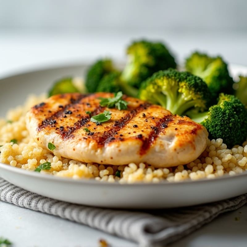Grilled Chicken Breast with Quinoa and Roasted Broccoli
