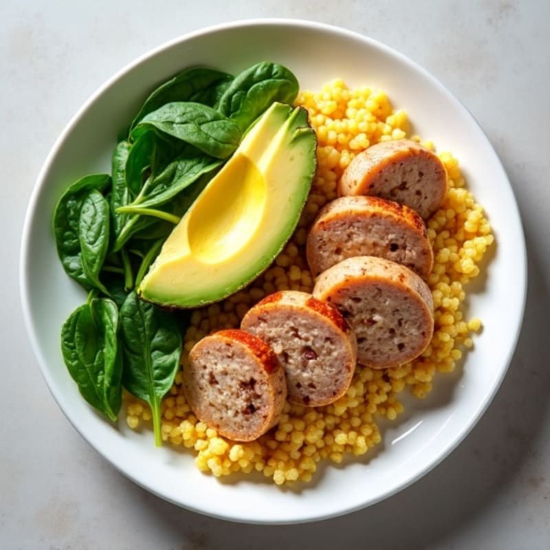 Egg White and Turkey Sausage Scramble with Baby Spinach