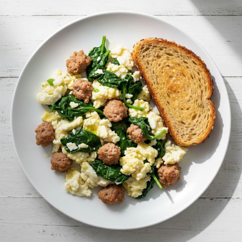 Egg White Scramble with Turkey Sausage and Spinach