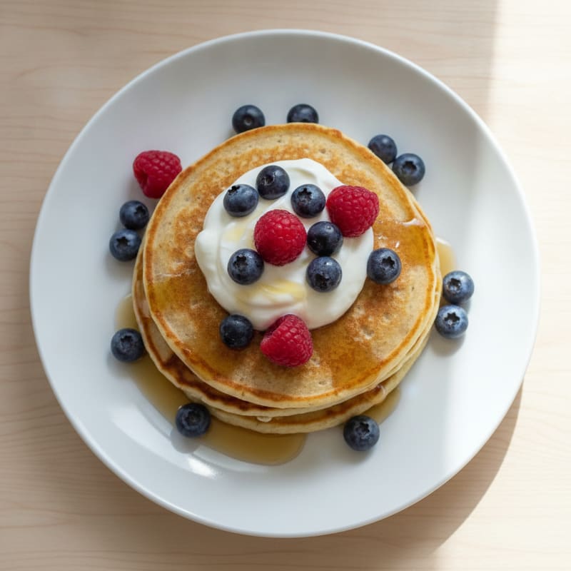 Cottage Cheese Protein Pancakes with Greek Yogurt and Berries