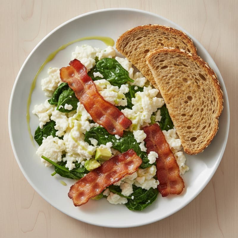 Egg White Scramble with Spinach and Turkey Bacon