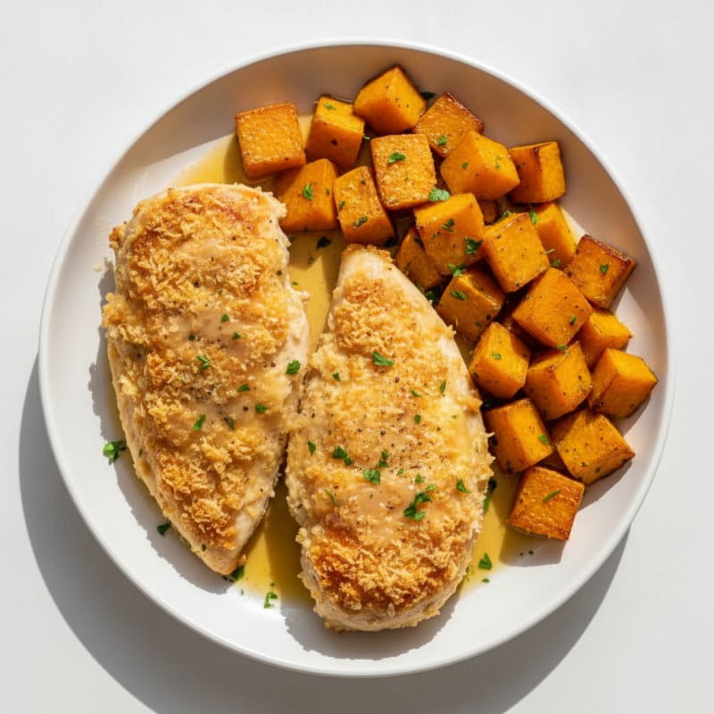 Parmesan Crusted Chicken with Roasted Pumpkin