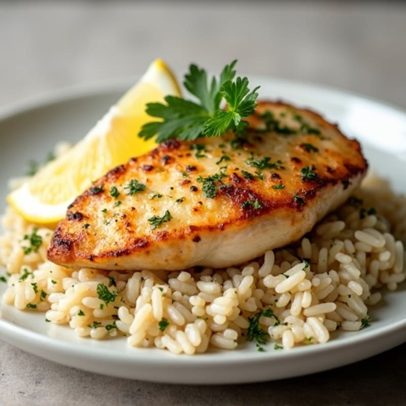 Pan-Seared Lemon Herb Chicken with Fluffy Rice Pilaf