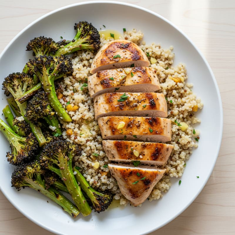 Grilled Chicken Breast with Quinoa and Roasted Broccoli