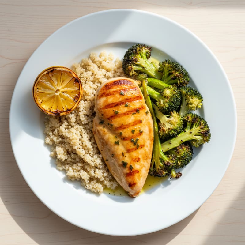 Grilled Chicken Breast with Quinoa and Roasted Broccoli