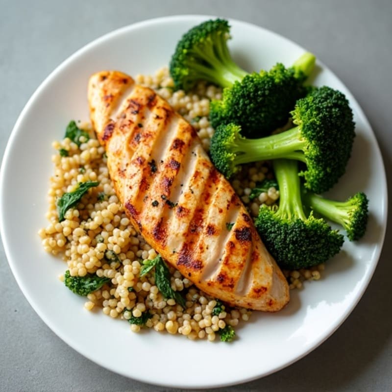 Grilled Chicken Breast with Quinoa and Roasted Broccoli