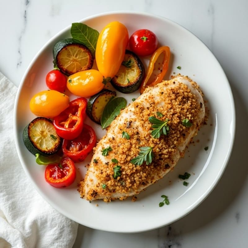 Herb-Crusted Sheet Pan Chicken with Roasted Rainbow Vegetables
