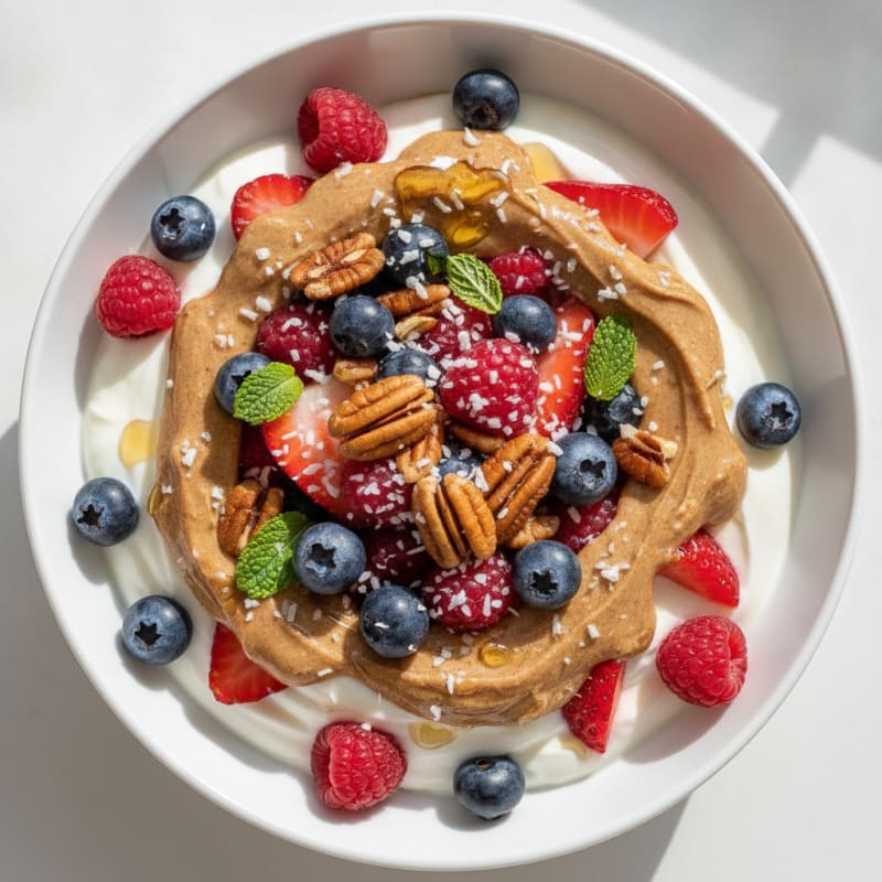 Creamy Greek Yogurt Parfait with Mixed Berries and Almond Butter