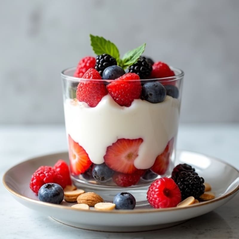 Greek Yogurt Protein Parfait with Mixed Berries and Almonds