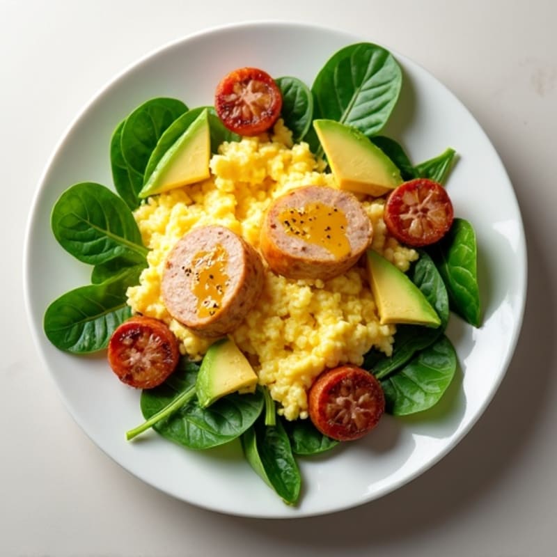 Scrambled Egg Whites with Turkey Sausage and Spinach