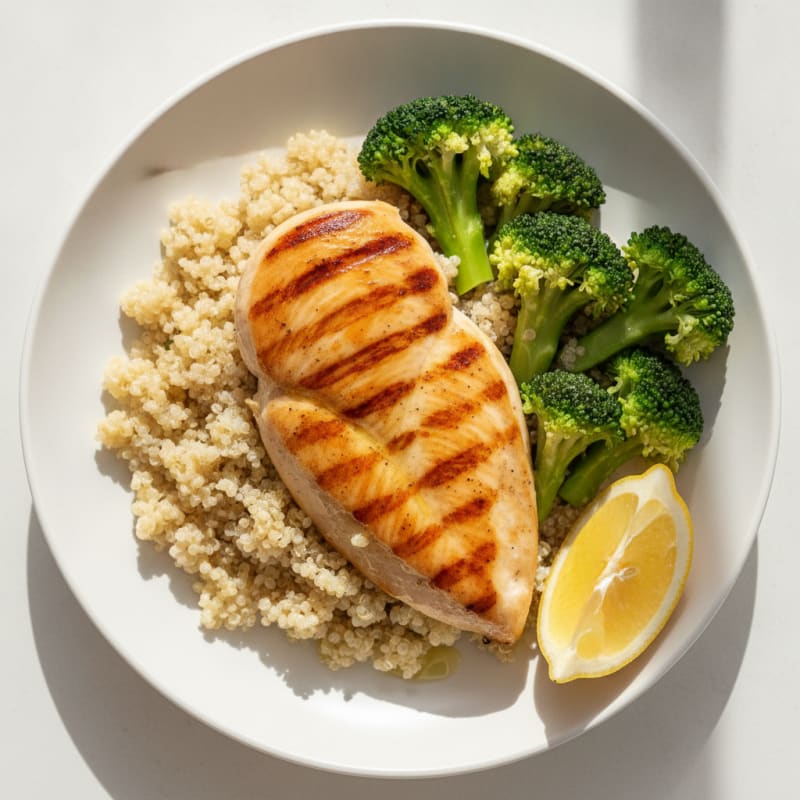Grilled Chicken Breast with Quinoa and Steamed Broccoli