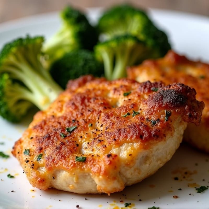 Crispy Pan-Seared Chicken Thighs with Garlic Roasted Broccoli
