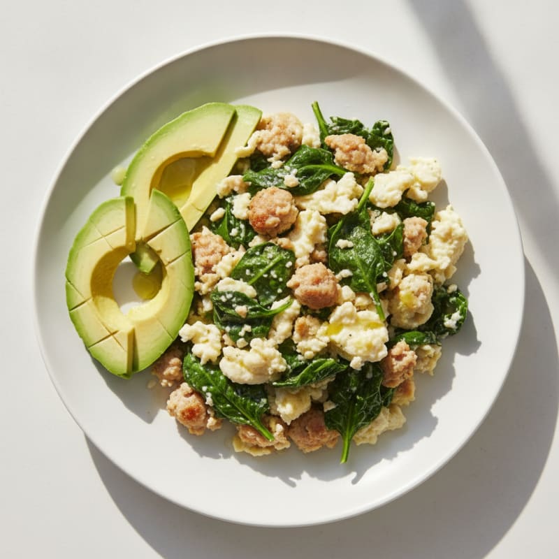 Egg White and Turkey Sausage Scramble with Spinach