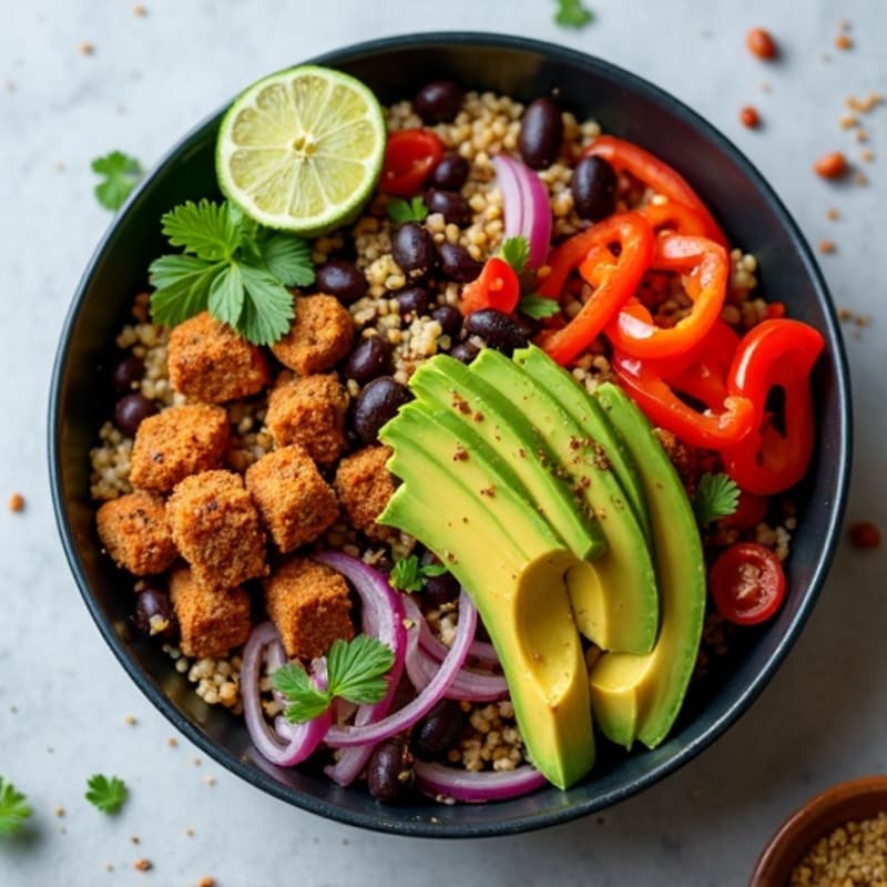 Spicy Black Bean Quinoa Bowl with Lime Avocado