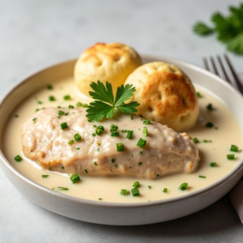 Healthy Creamy Chicken and Fluffy Dumplings