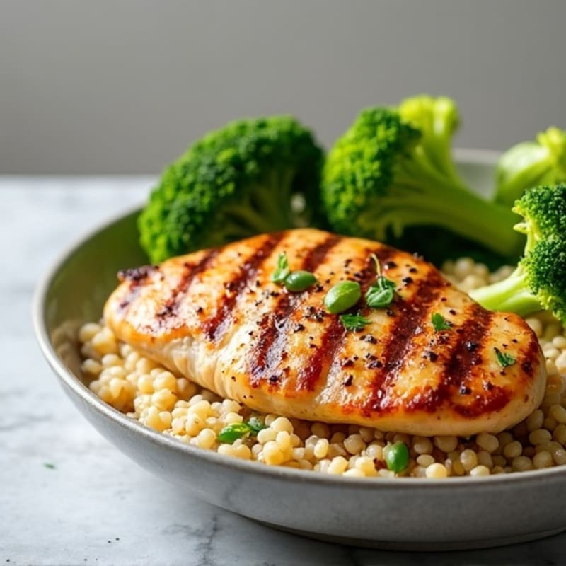 Grilled Chicken Breast with Quinoa and Roasted Broccoli