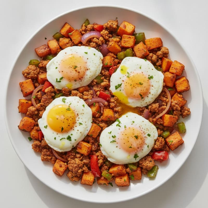 Sweet Potato Hash with Baked Eggs