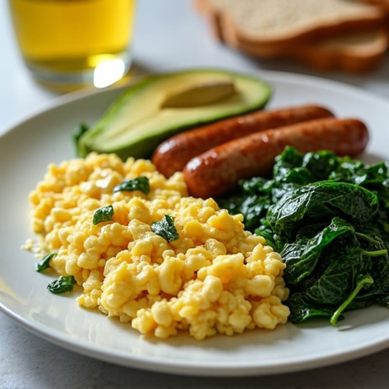 Egg White Scramble with Turkey Sausage and Sautéed Spinach