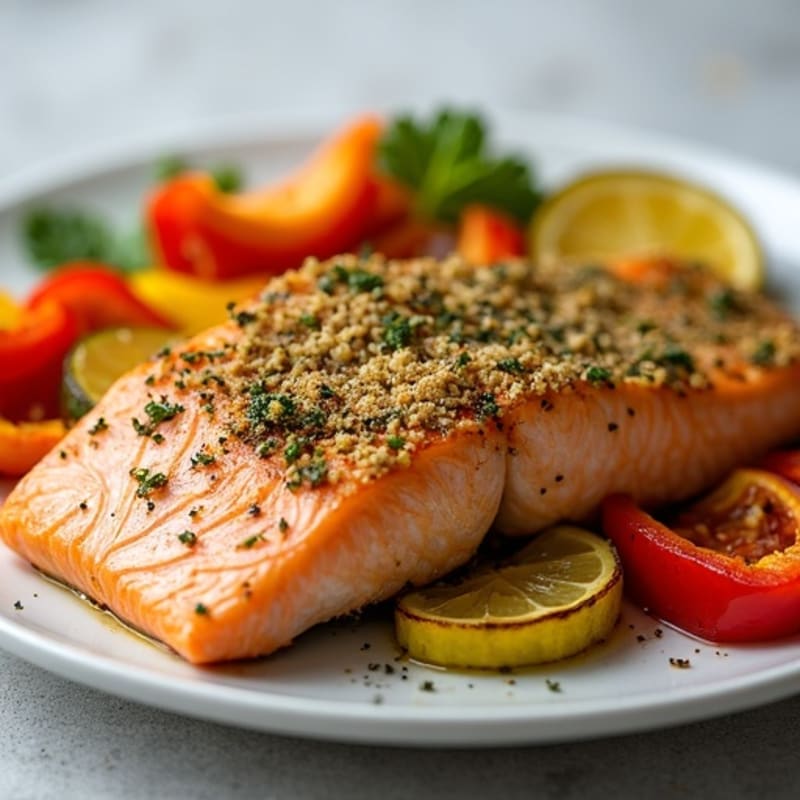 Herb-Crusted Baked Salmon with Roasted Vegetables