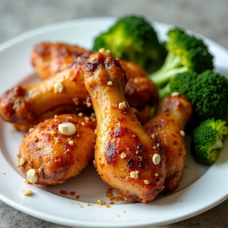 Crispy Baked Honey Garlic Chicken Wings with Roasted Broccoli