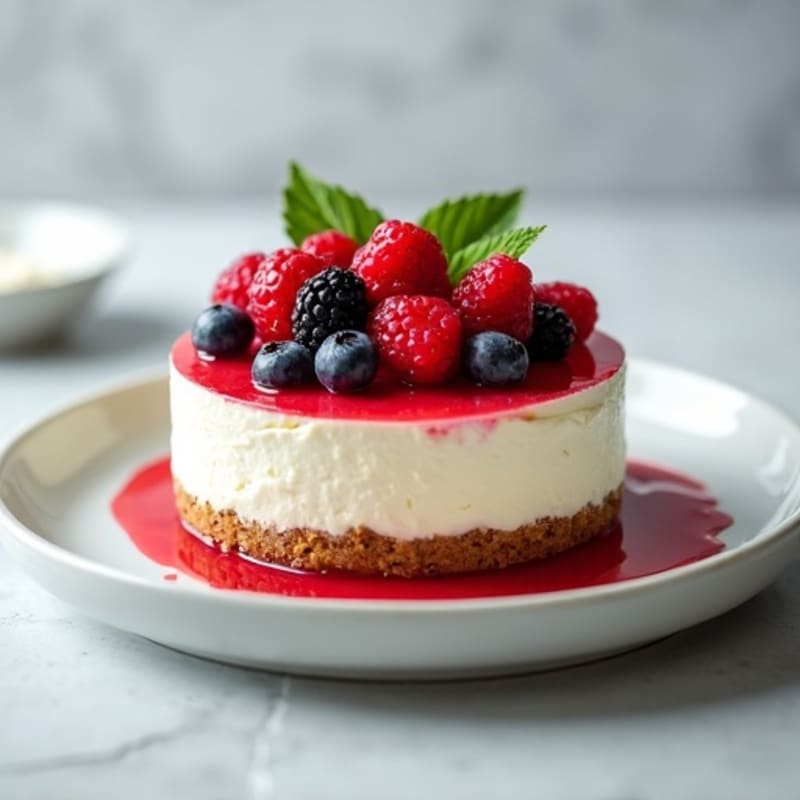 Greek Yogurt Protein Cheesecake with Mixed Berries