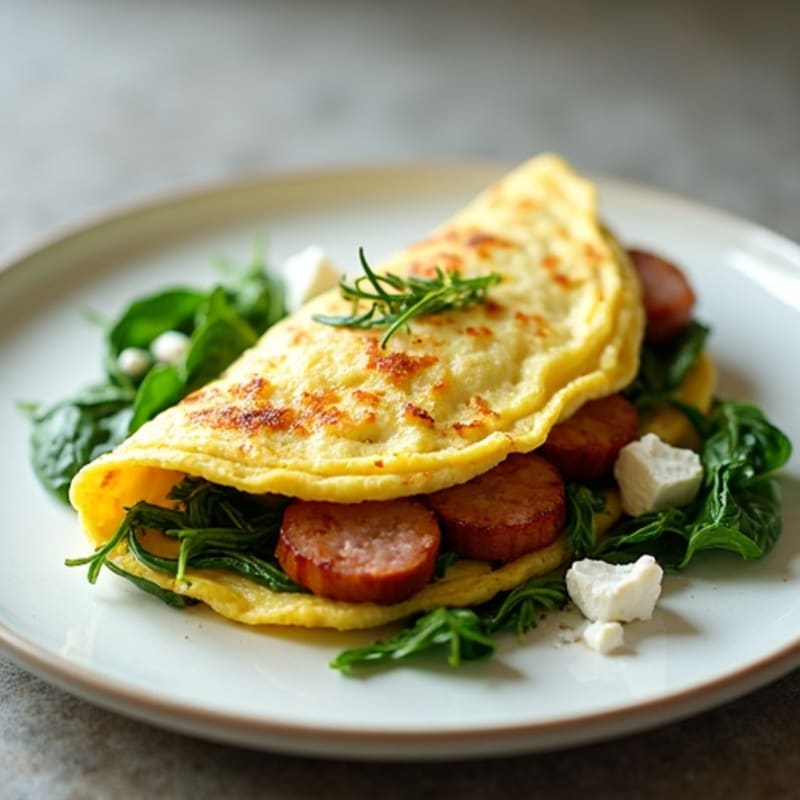 Egg White Spinach Omelette with Grilled Turkey Sausage