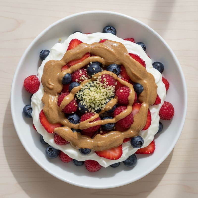 Greek Yogurt Protein Parfait with Mixed Berries and Almond Butter